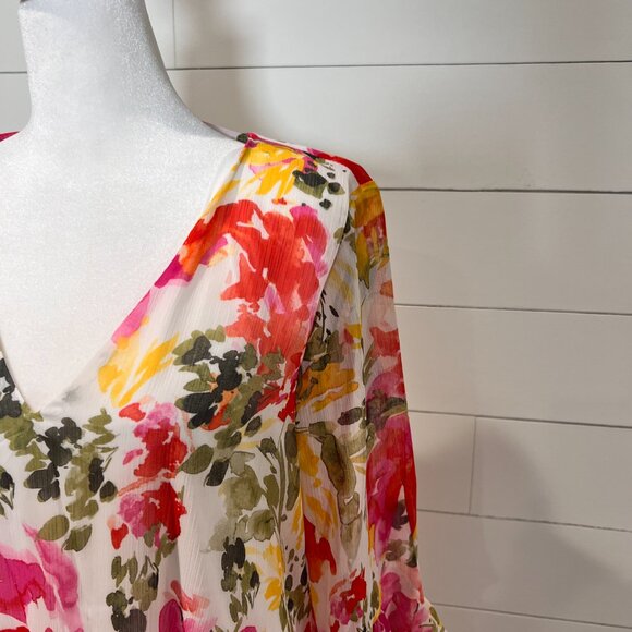 Calvin Klein Sheer Floral Dress w/ Flutter Sleeve Size 14 - Picture 2 of 8